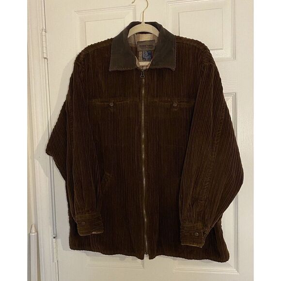 Brandon Thomas Cordoroy Jacket Zip Y2K VTG Cotton Flannel Lined 1X Leather Men's - Picture 1 of 10